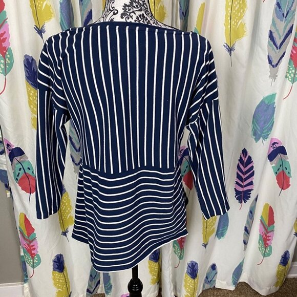 Maison Jules Navy White Striped Cotton Lightweight Sweater Sz L - Picture 8 of 10